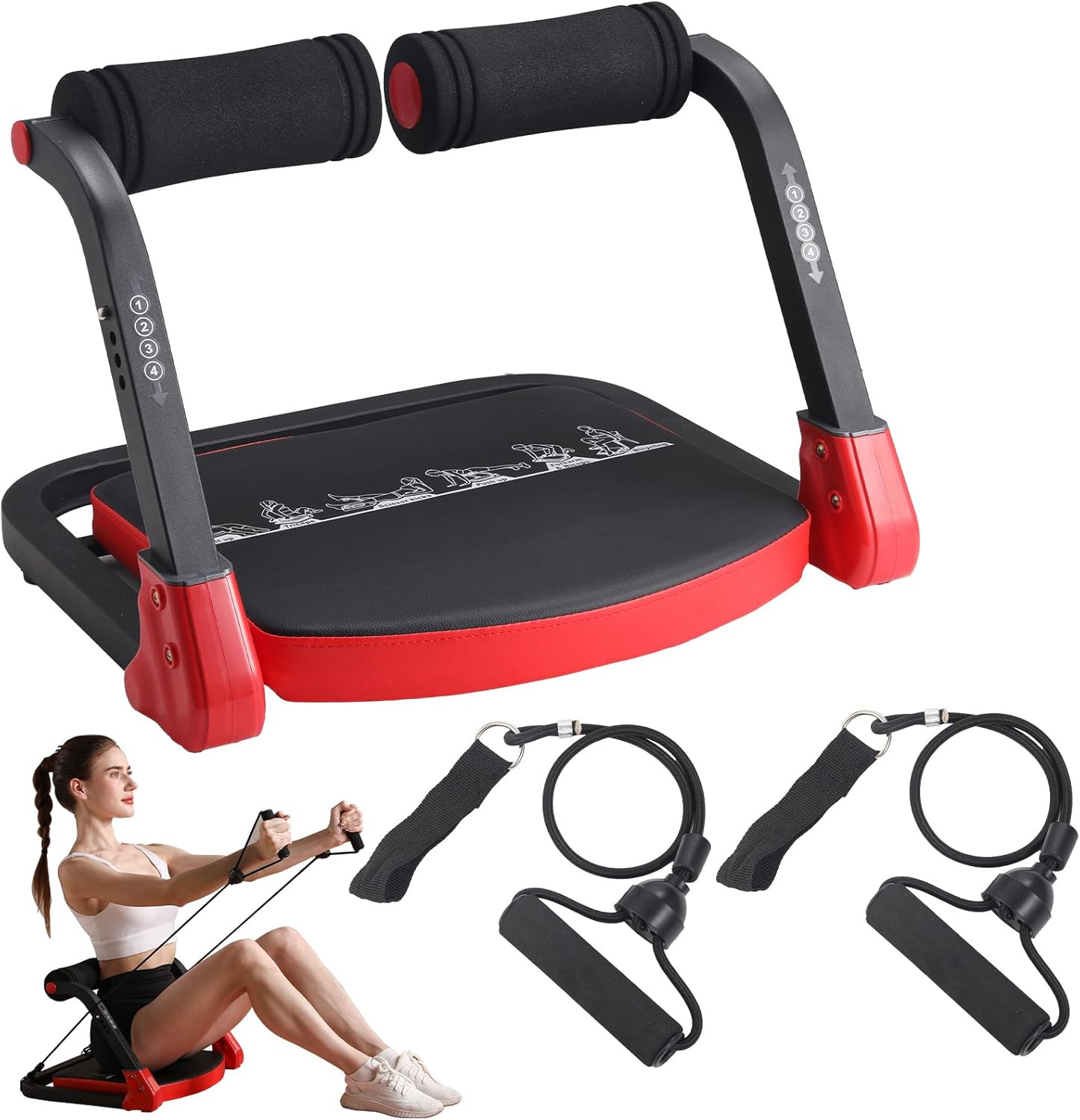 Ab Machine with Resistance Bands for Abdominal Exercise - 3 Levels Adjustable S