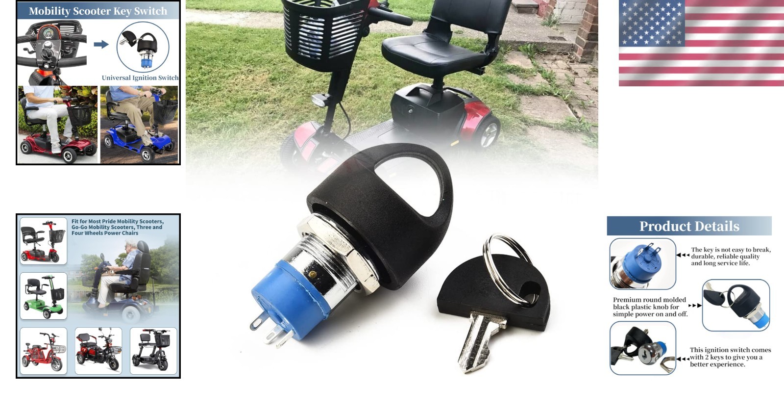 Chrome Ignition Switch with 2 Keys for Mobility Scooters – Durable and Reliable
