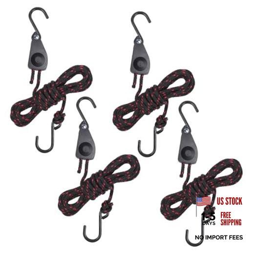 Longer 1/4" Adjustable Rope Hanger, 4 Pcs 12FT Heavy 1/4" 12ft - Black & White