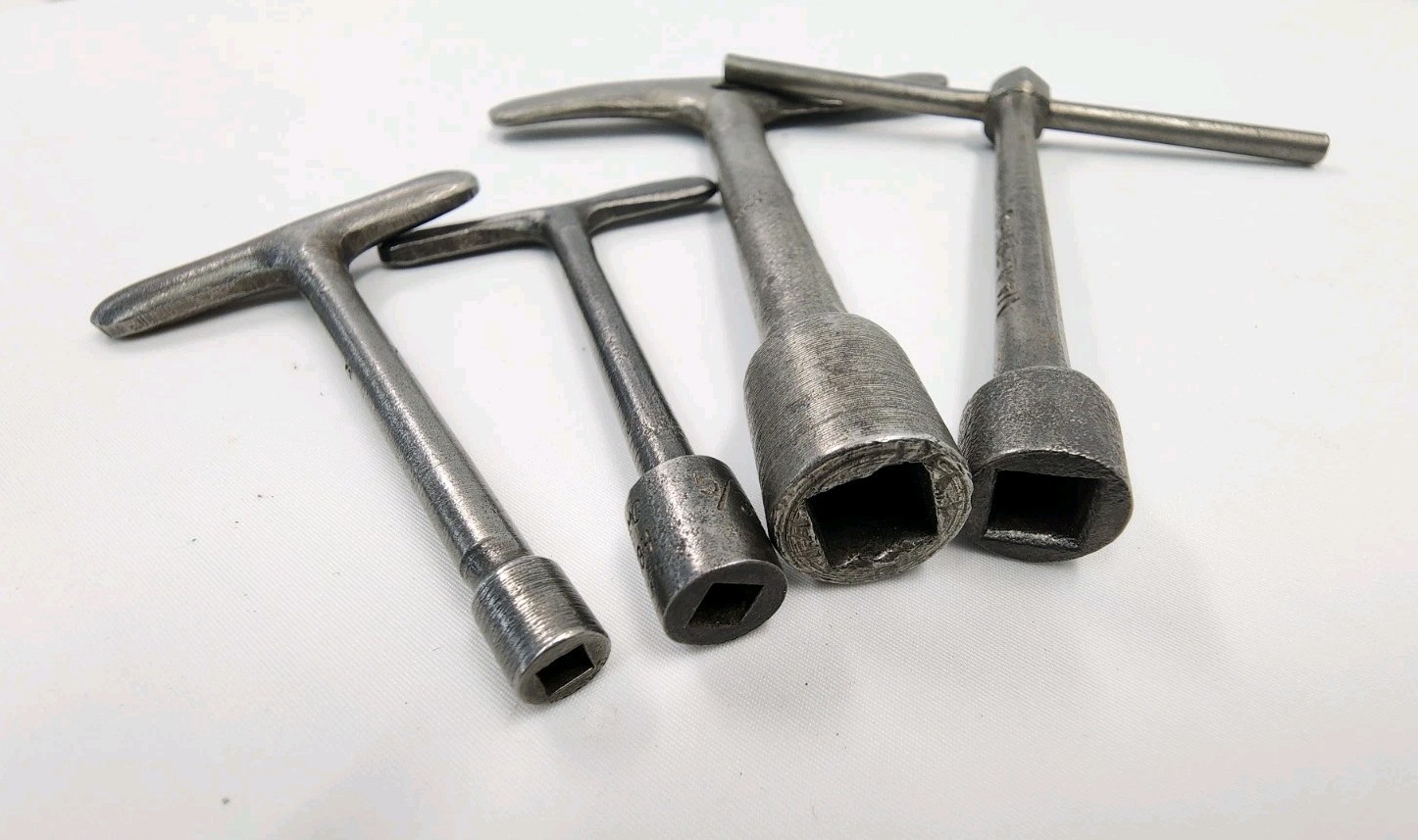 (4) Vintage T-Handle Square Nut Wrenches - 1/8" 1/4" 5/32" 5/16" Machinist Tools