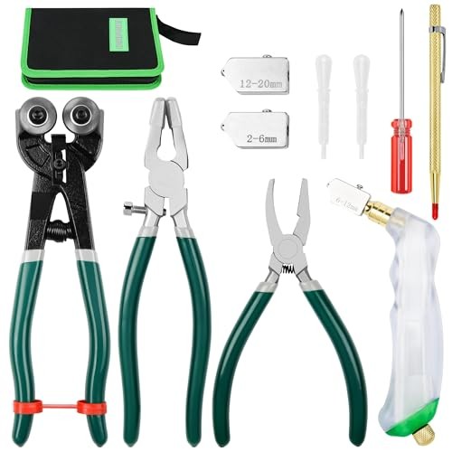 Heavy Duty Glass Cutters Tools Kit, Wheeled Glass Tile Nippers Glass 10Pcs