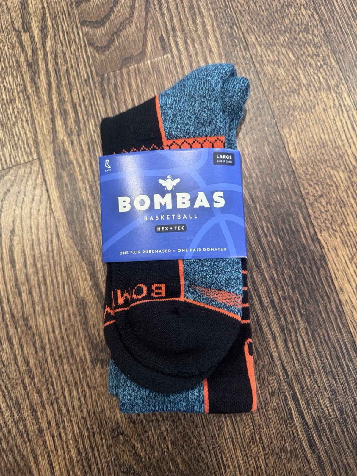 Bombas Calf Basketball Socks L Black/Blue/Orange Unisex Sport NEW