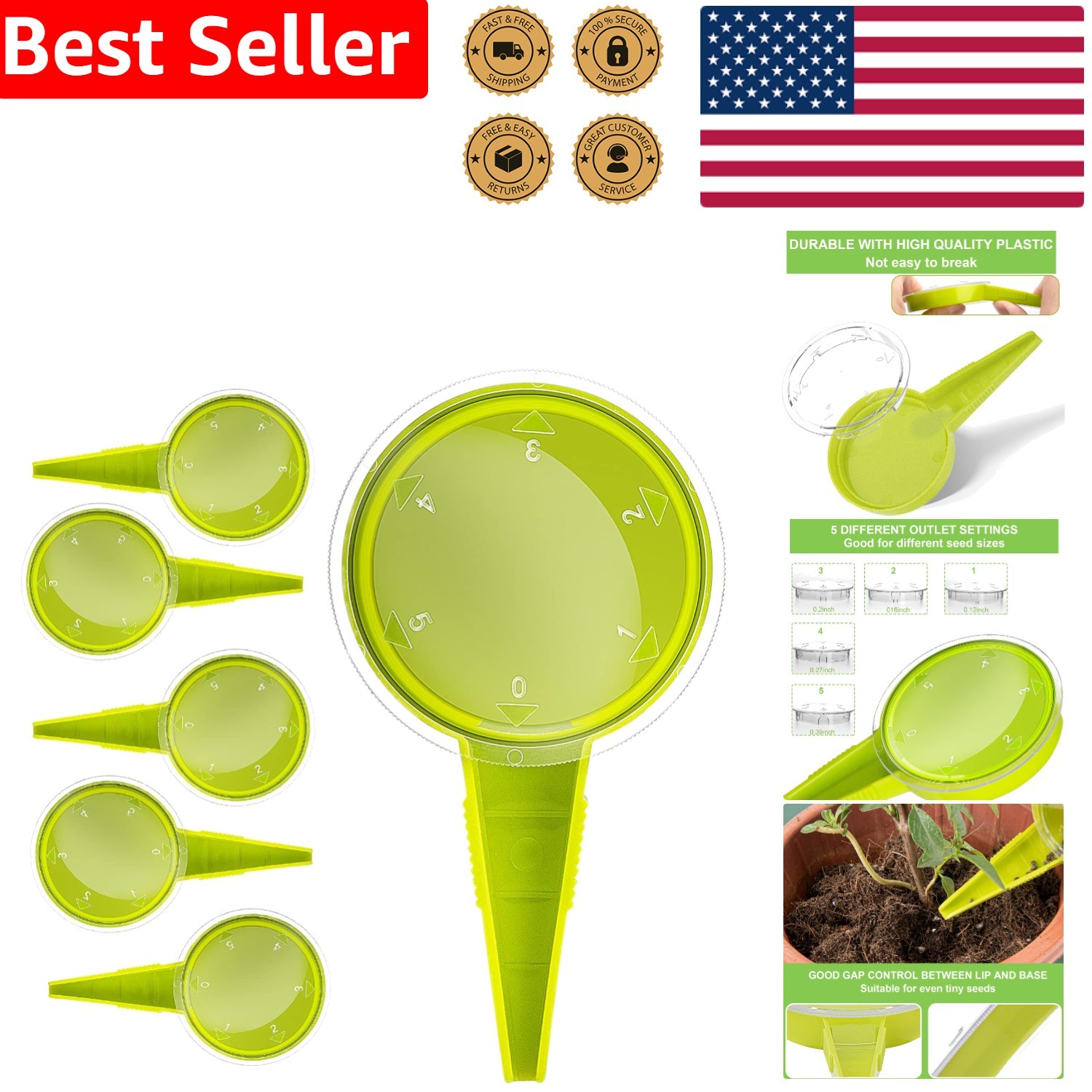 Light Green Sowing Seed Dispenser Tool Set with Adjustable Seed Size Control