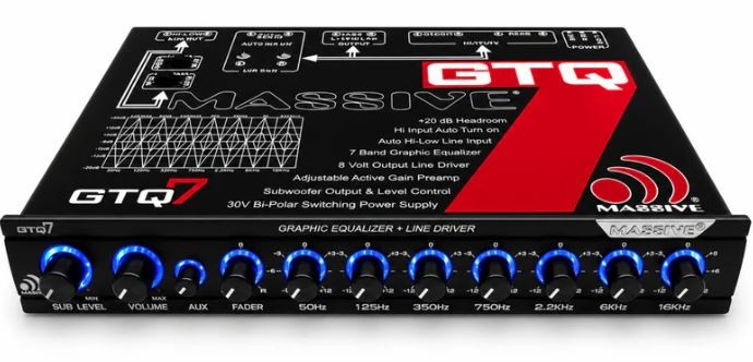 MASSIVE AUDIO GTQ7 7-BAND GRAPHIC EQUALIZER HALF-DIN CAR EQ w/ AUTO HI-LOW INPUT