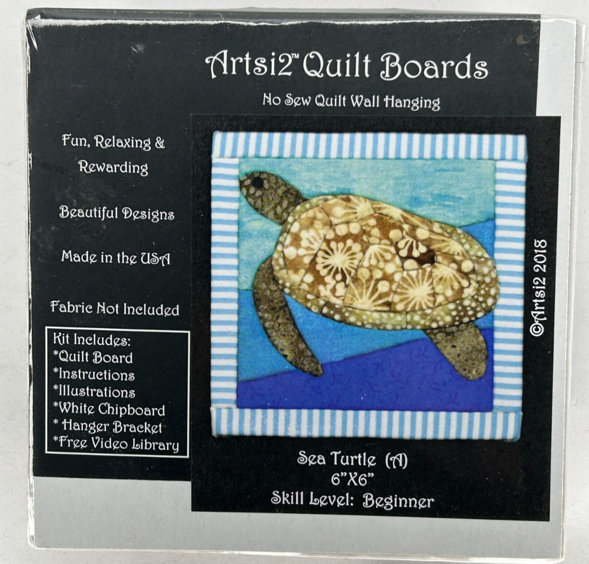Artsi2 Quilt Boards Sea Turtle No Sew Quilt Wall Hanging Beginner Leve 6" x 6"