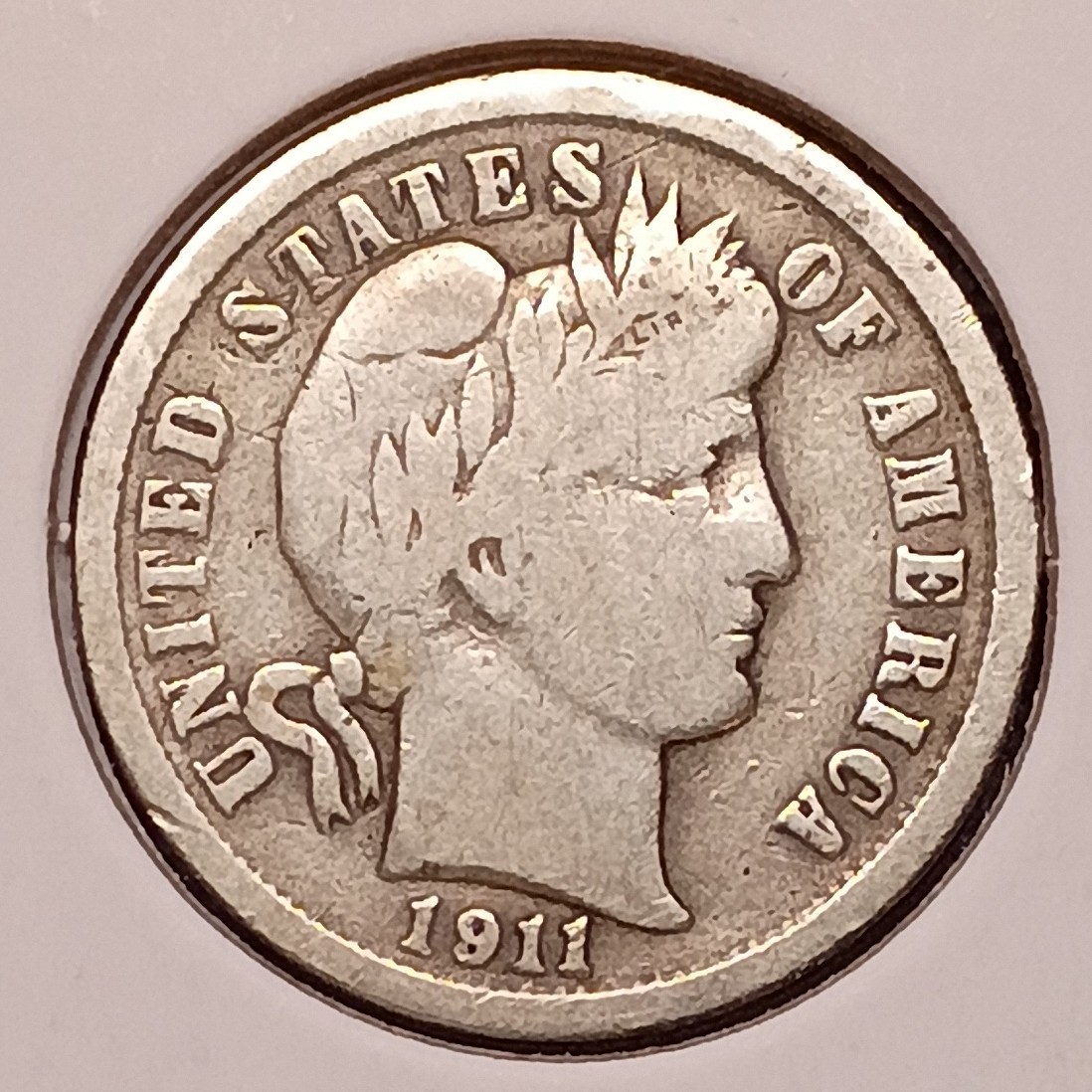 1911 BARBER DIME -- Very Good+ (VG+) -- sm rev scratch