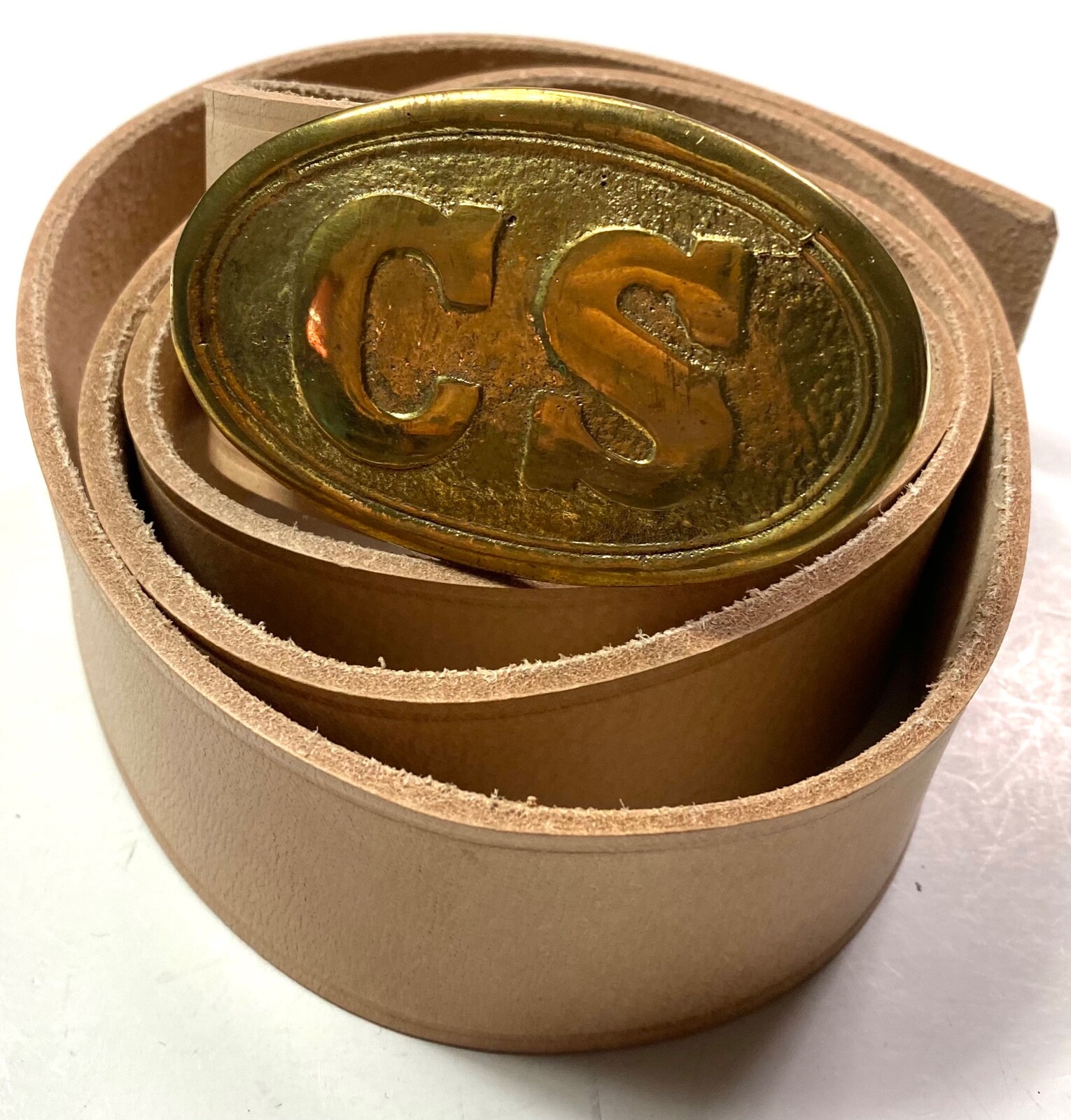 CIVIL WAR CS CONFEDERATE EM FIELD BELT & BUCKLE- SIZE 3 (FITS 34-42 INCH WAIST)