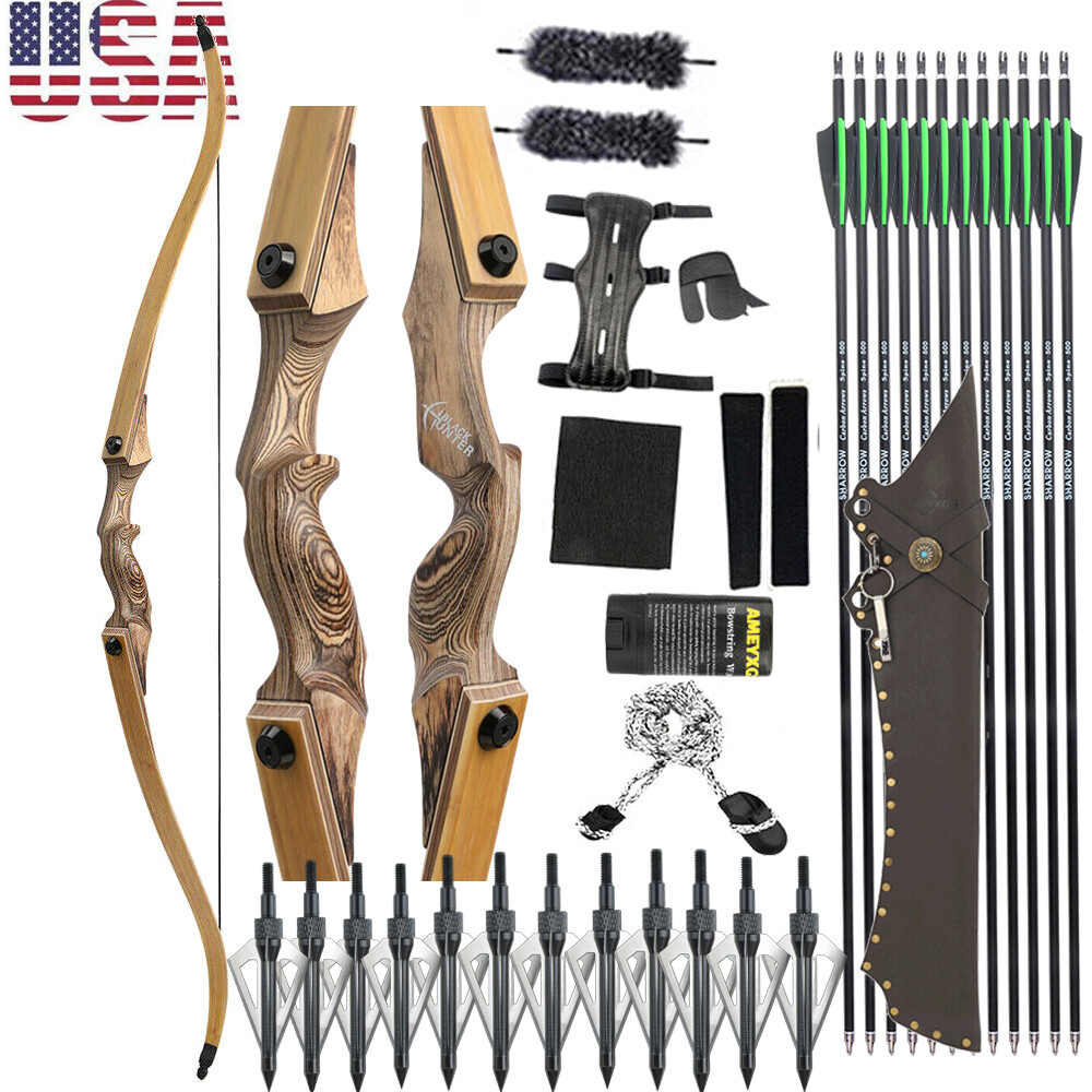 20-60lbsTakedown Recurve Bow Kit 60" Wooden Archery Arrows Hunting Target