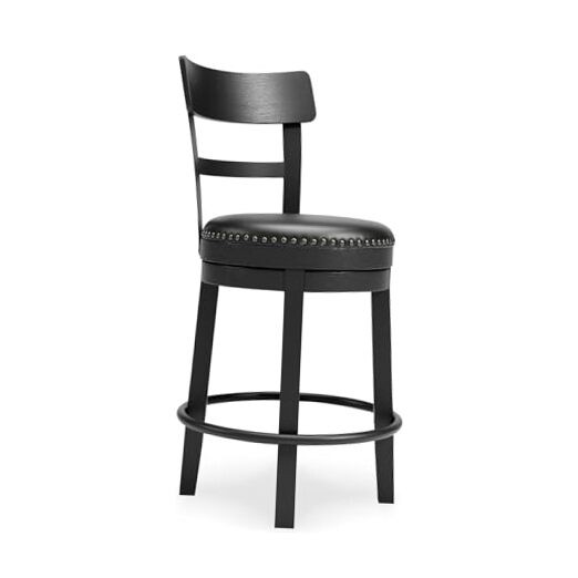 Valebeck Faux Leather Upholstered Swivel Barstool, Counter Black High Back