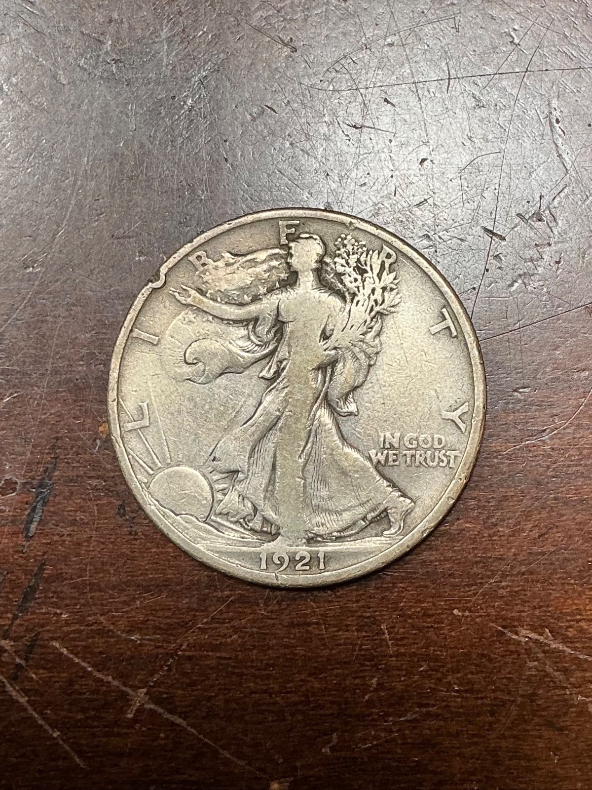 1921 D WALKING HALF DOLLAR SCARCE KEY DATE NICE EYE APPEAL VG