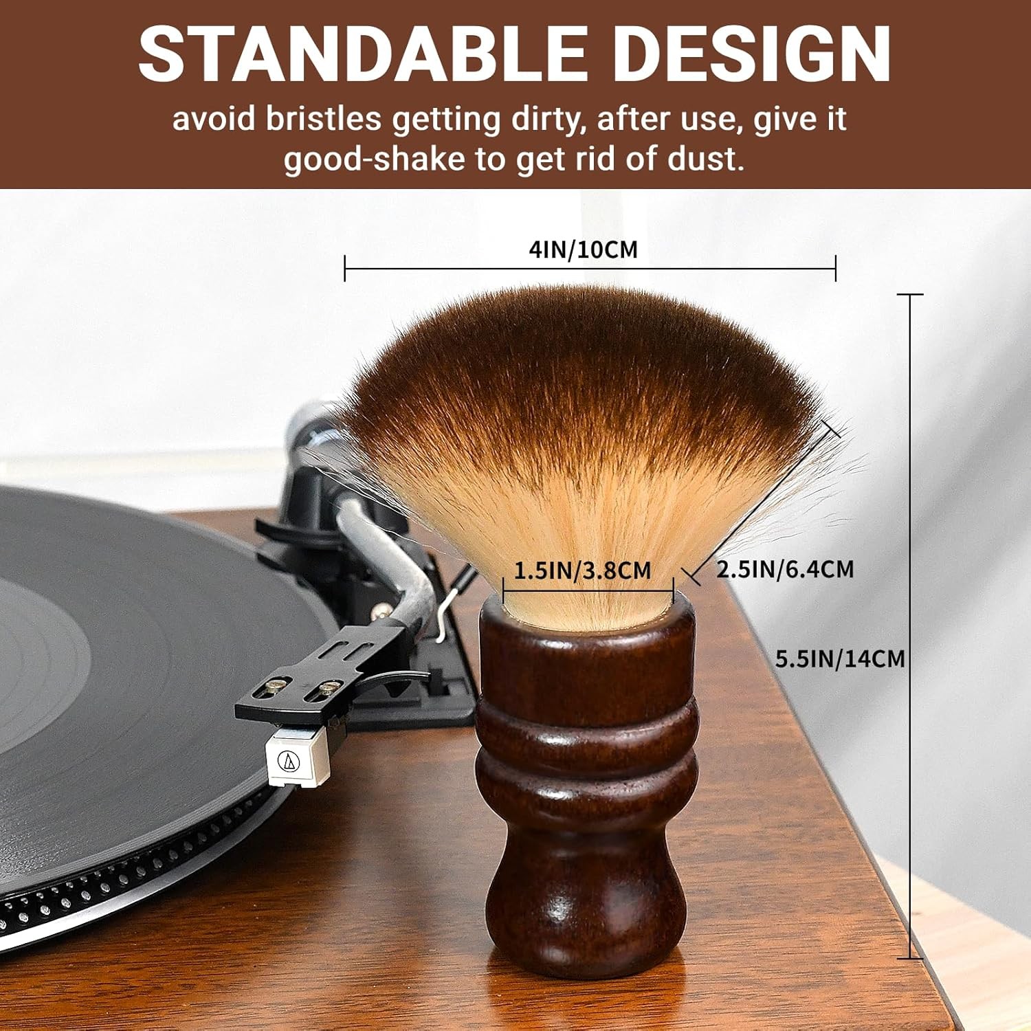 2-in-1 Vinyl Record Cleaning Kit with Stylus Brush - Anti Static Soft Brown