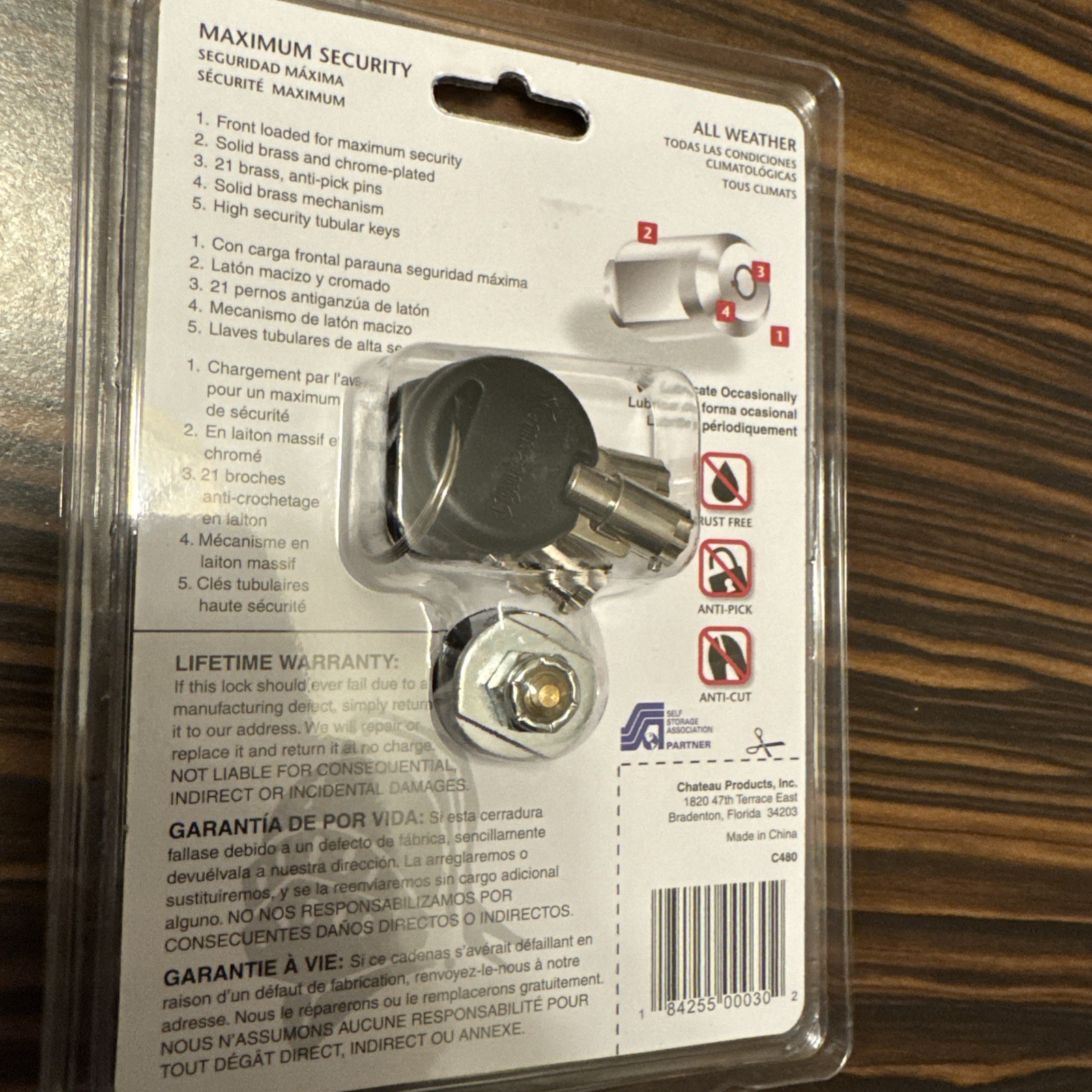 (4-Pack) Chateau Keyless Locking C480 EZ Storage Cylinder Lock Locker Shed