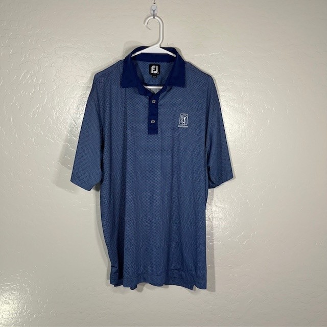 FootJoy Shirt Mens Large Blue Golf Polo FJ Scottsdale Short Sleeve Grid