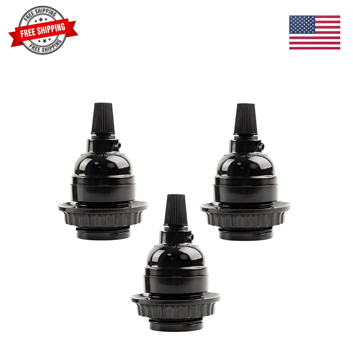 Keyless Medium Base Vintage Socket,Black Bakelite Socket E26/E27 Vintage Scre...