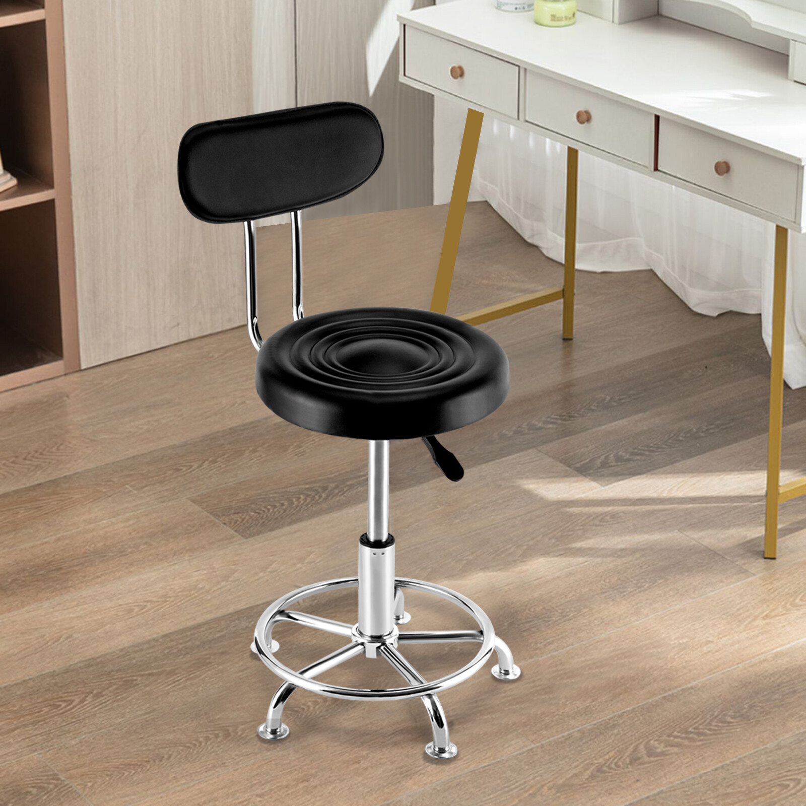 Leather Stool Work Shop Seat Chair Height Adjustable Garage Stool With Backrest