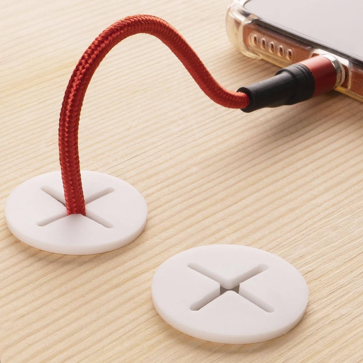 Elegant 2 Pack White Silicone Cable Grommets - Dust-Resistant & Flexible Design