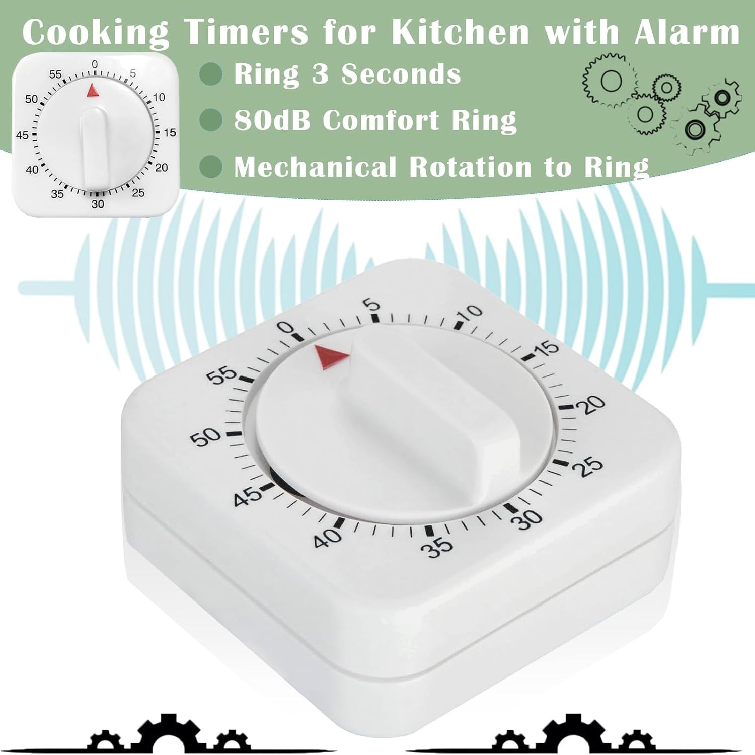 2× Square 60 Minute Mechanical Kitchen Timer Visual Kitchen Cooking Timer Clock