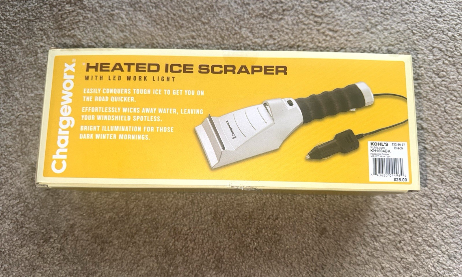 Heated Ice Scraper with LED Light - New In Box - Winter Car Tool