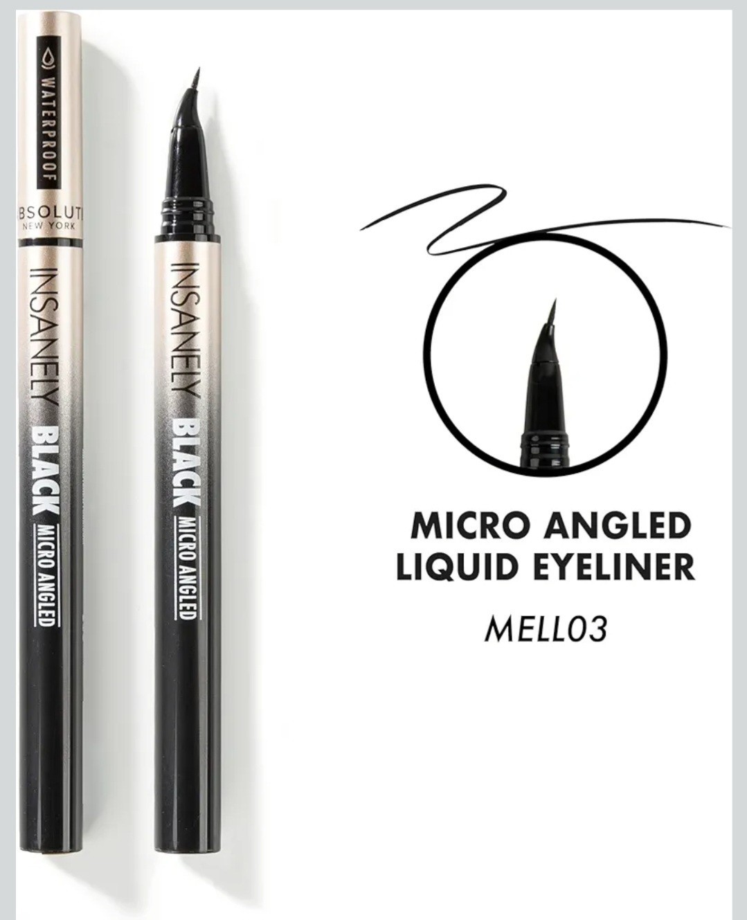 Absolute New York Insanely Black Micro Angled Liquid Eyeliner, Thin Pointed End,