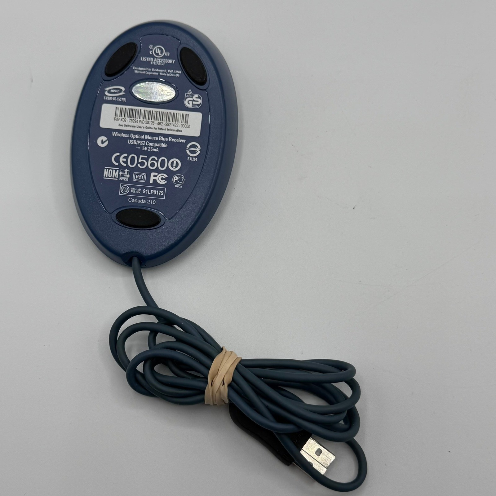 Microsoft Wireless Optical Mouse Blue Receiver USB PS2 Compatible Blue X08-79294