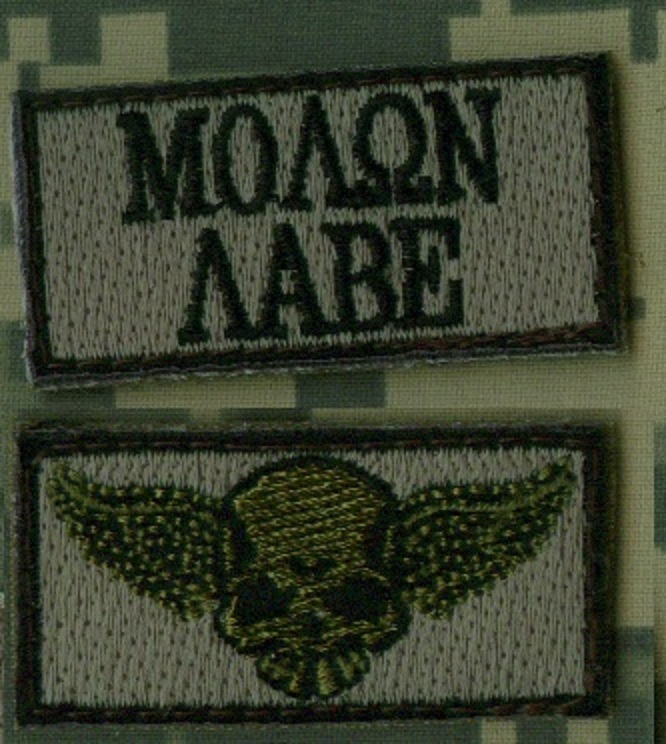 NATO ISAF JSOC MARSOC SFG ODA SP OPS SAS JTF 2" 2-TAB: Molon Labe + Skull Wings