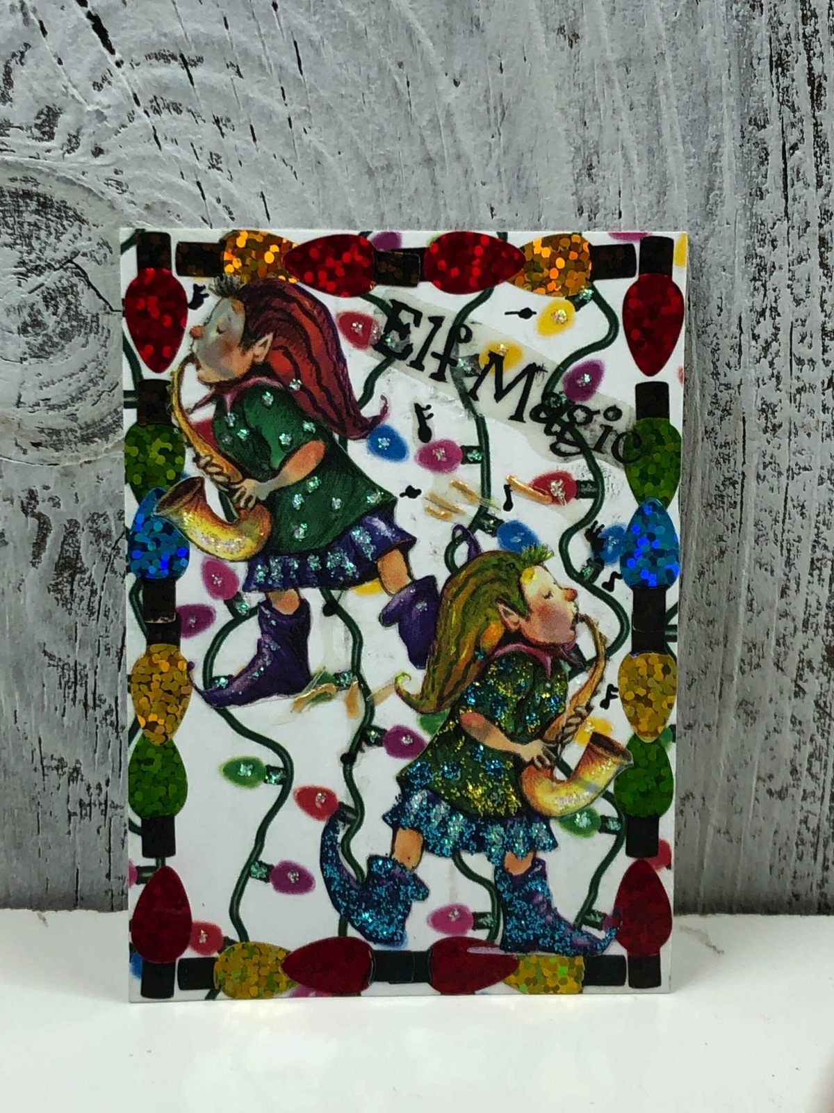 ACEO ARTIST TRADING CARD “MY CHRISTMAS FRIEND SNOW FLAKS” MADE OUT STICKERS LOVE