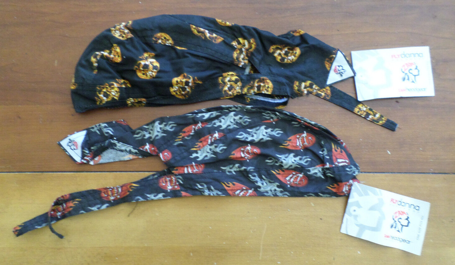 Lot of 2 NEW Zan Headgear Flydanna "Skulls" and "Flames" Headwrap, One Size