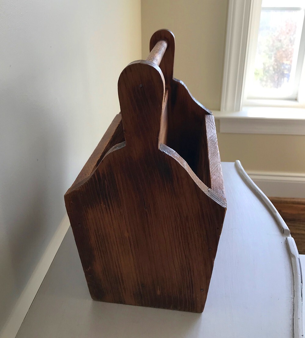 Rustic Vintage Wooden Desk Organizer Tabletop Hand Crafted with Handle, 2 Sides