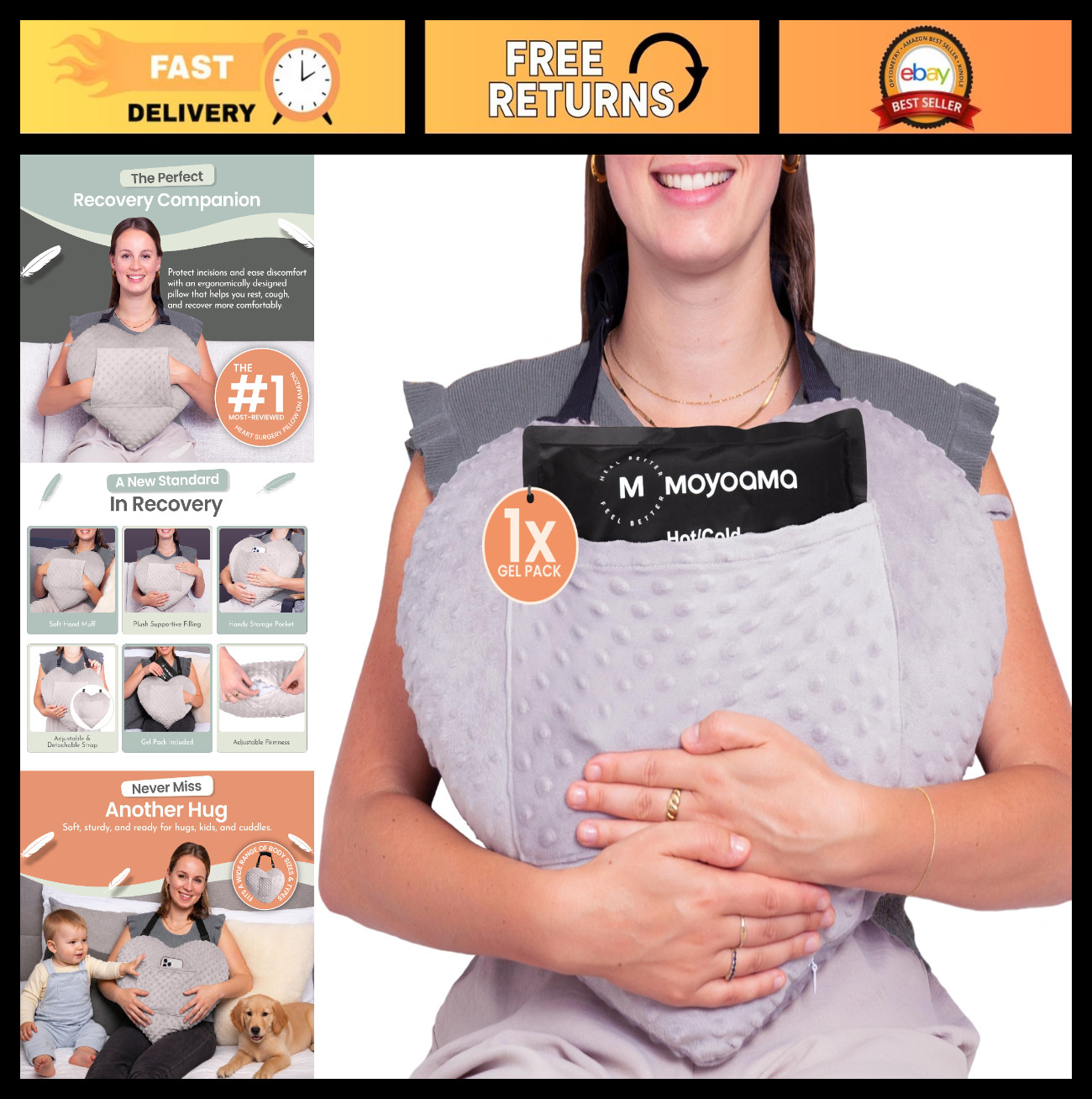 Open Heart Surgery Recovery Pillow - Comfort for Bypass & Chest Surgery, Seatbel
