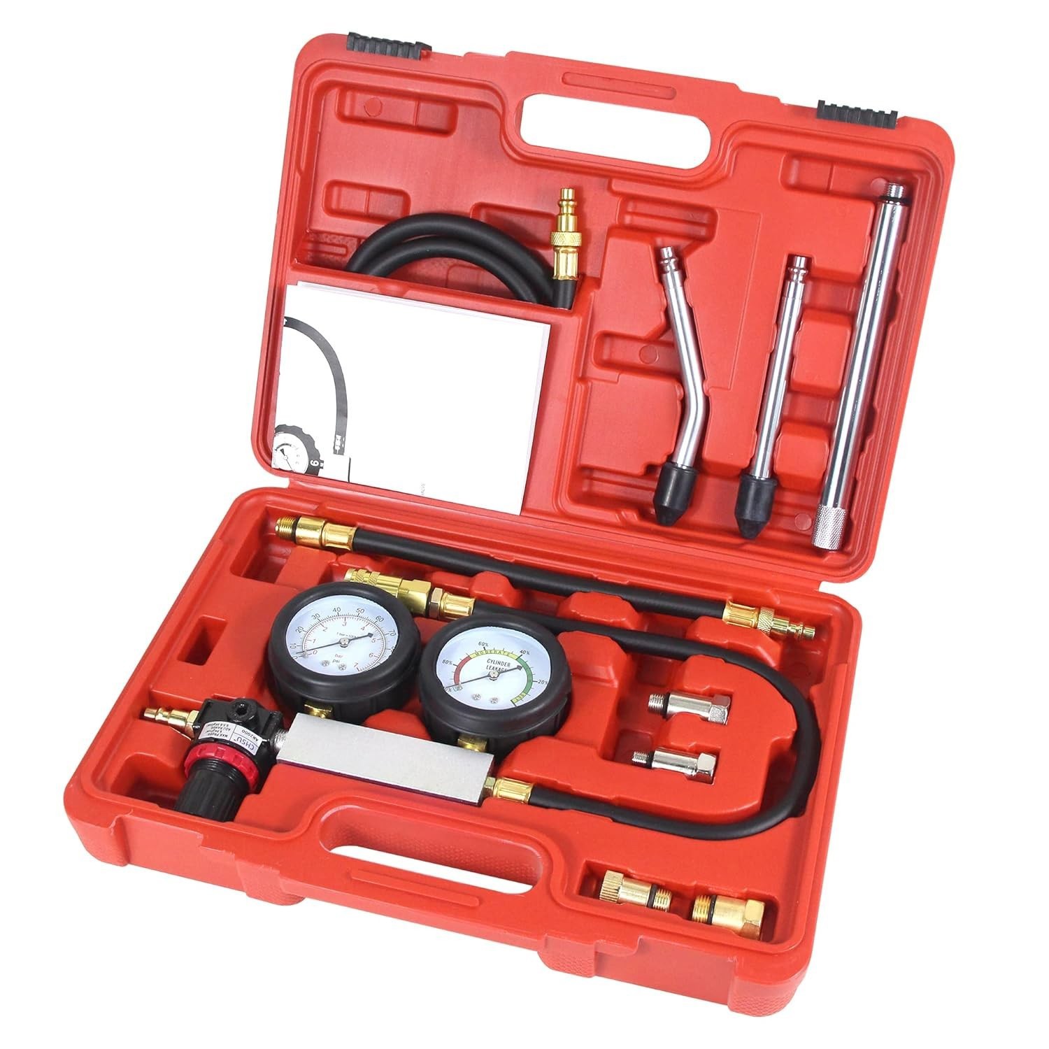 Engine Cylinder Dual Gauge Leakdown Tester kit Diagnostics Tool