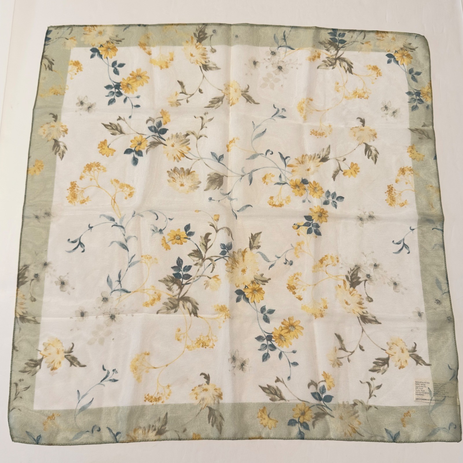 Kathie Lee Collection Floral Square Scarf Yellow Green White Italy VTG Y2K 90s