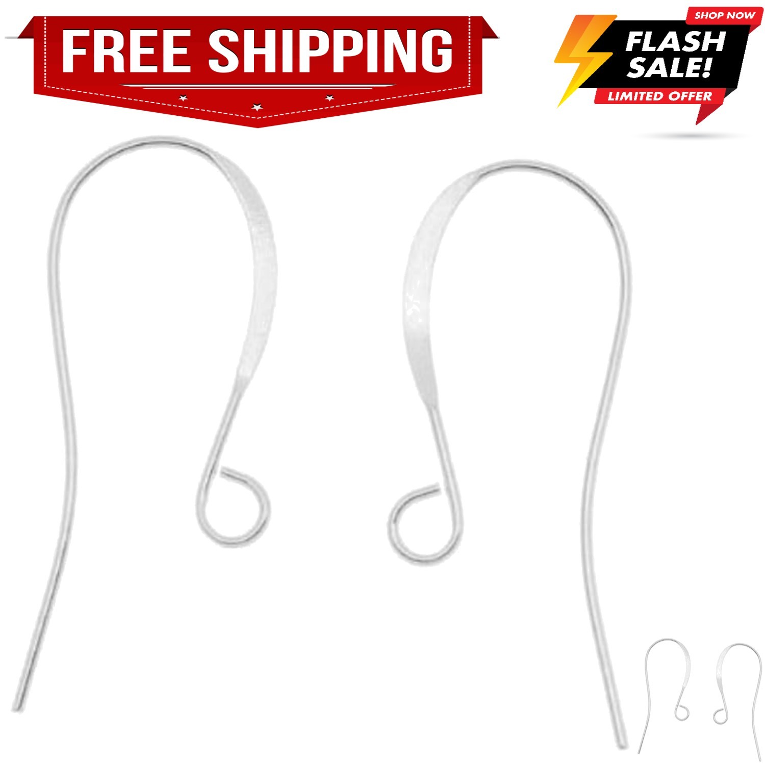 20pcs Authentic 925 Sterling Silver 18mm Elegant French Fish Earring Hooks Ea...