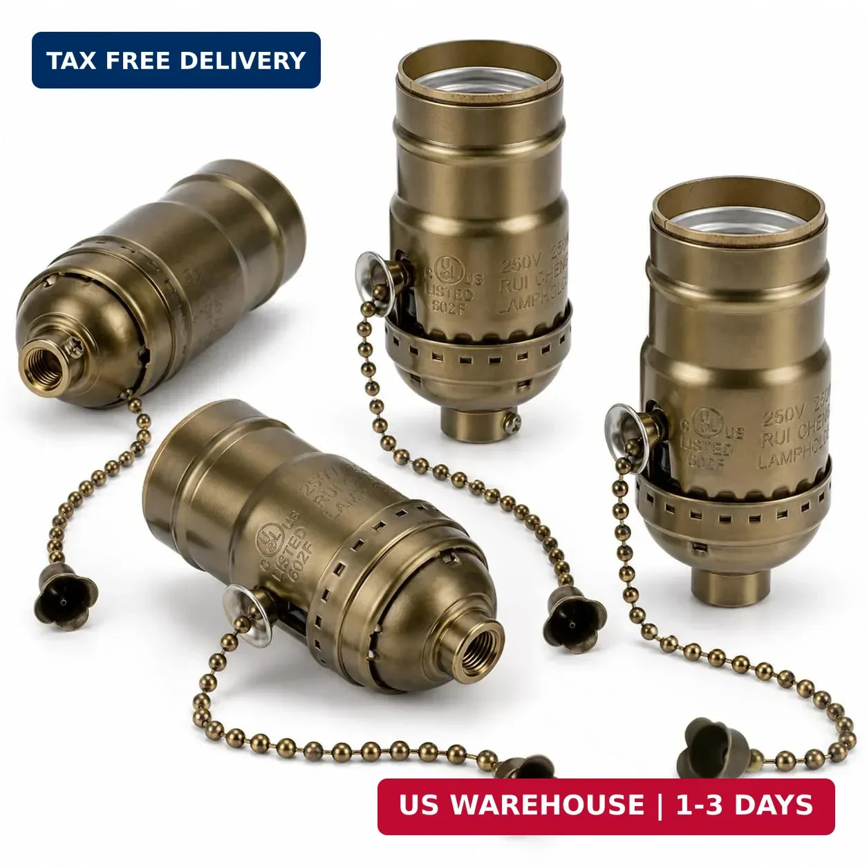 4 Pcs Pull Chain Lamp Socket Replacement with E26 Standard Threaded Base
