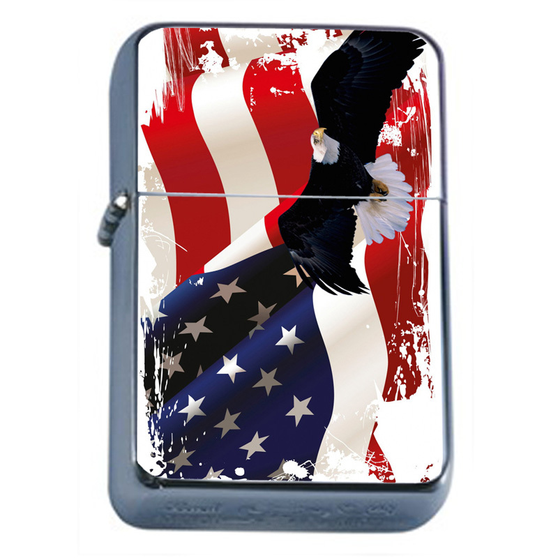 American Flag D16 Flip Top Oil Lighter Wind Resistant Flame