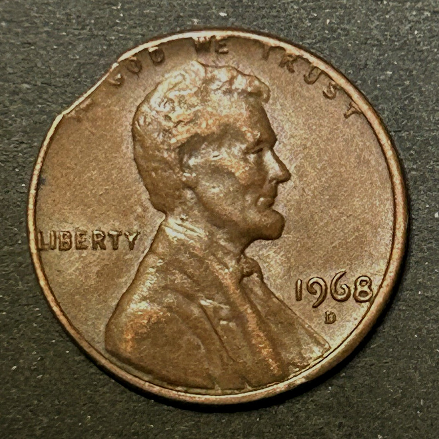 1968 D Cent With Clipped Planchet