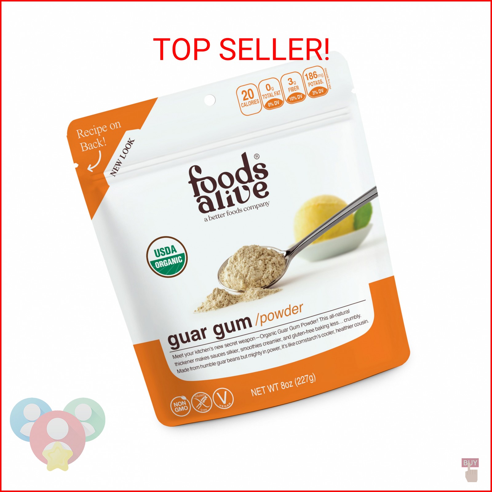 Foods Alive Organic Guar Gum Powder, Plant Based Thickening Agent, Gluten Free B