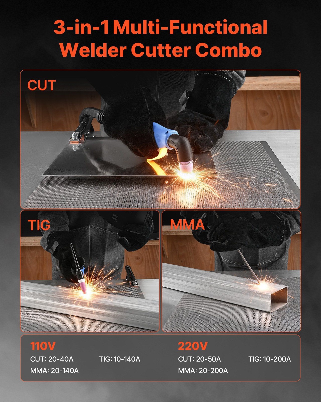 Dual-Voltage Plasma Cutter Welder: 50A CUT + 200A TIG/MMA, 2T/4T, PA/PT, Digital