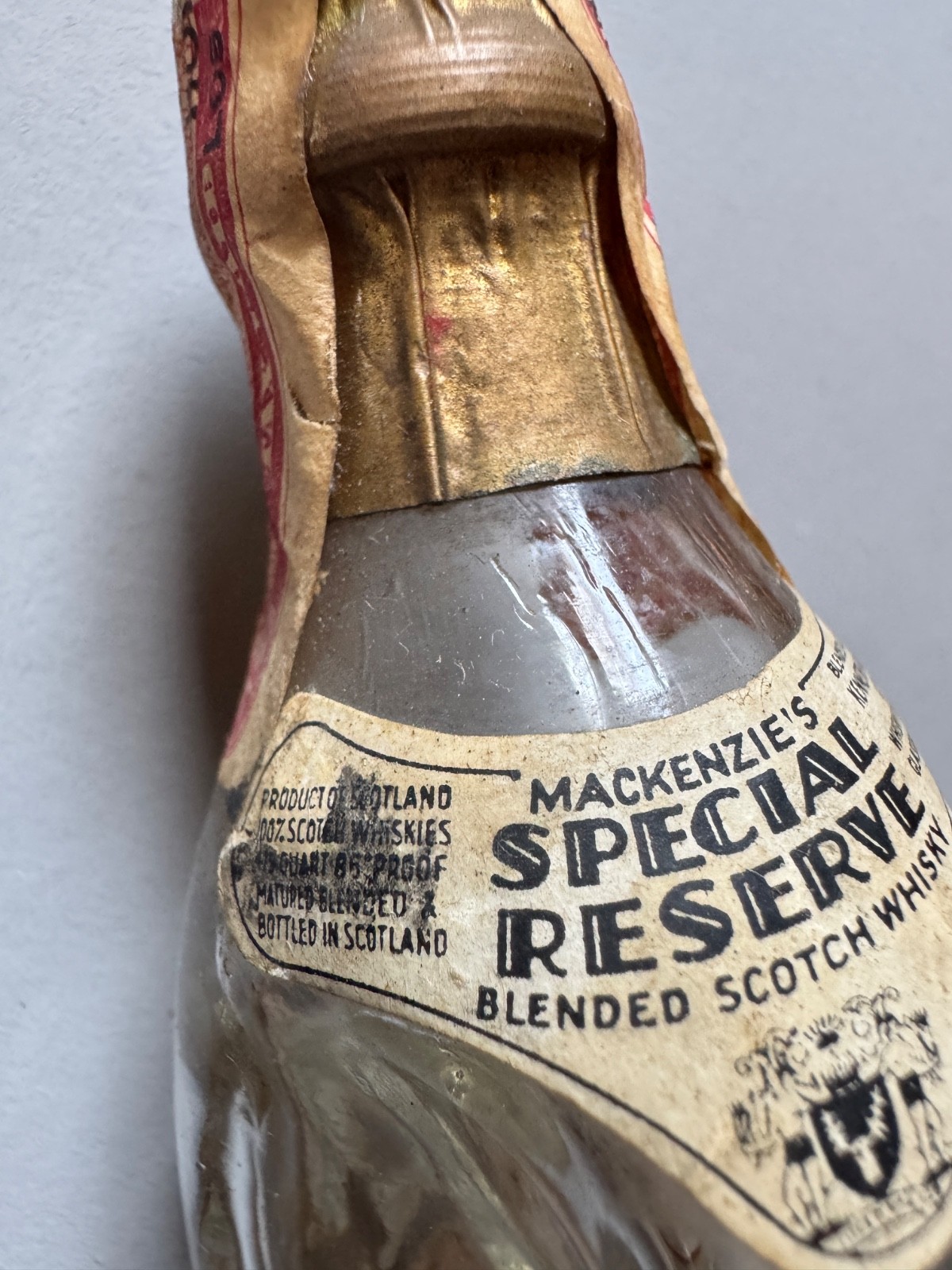 MacKenzie's Special Reserve Scotland Whisky Empty Miniature Glass Bottle 1930's