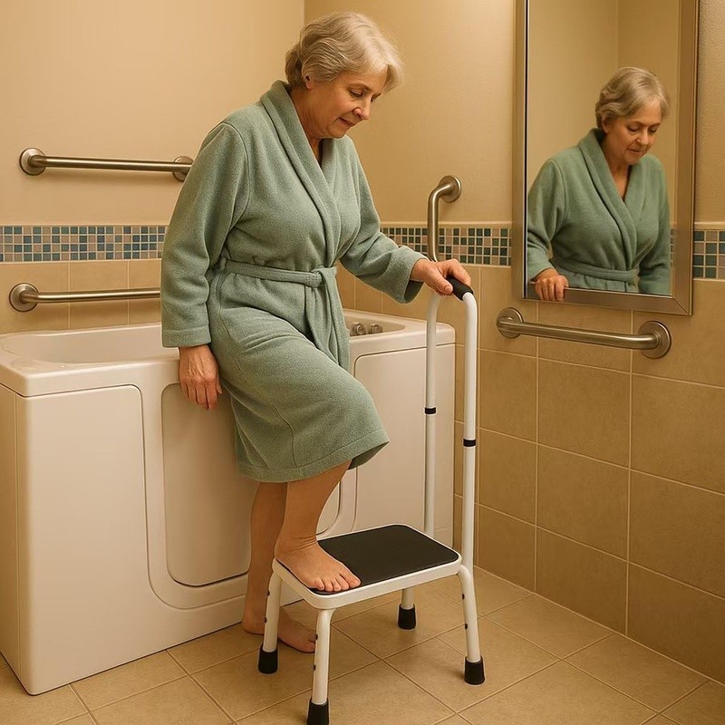 Safety Step Stool W/ Handle Non-Slip Surface Elderly Heavy Duty Portable Support