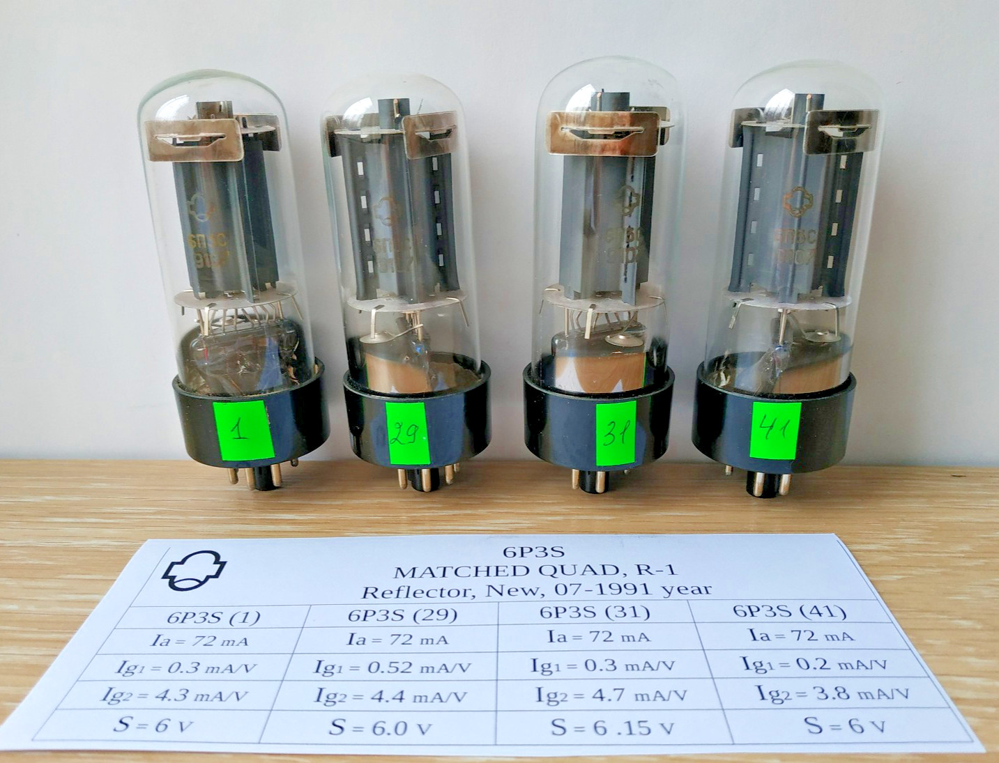 4x 6P3S = 6L6 6L6GT 6L6GC 5881 Tetrode Tube Reflector MATCHED QUAD 07/1991 NEW