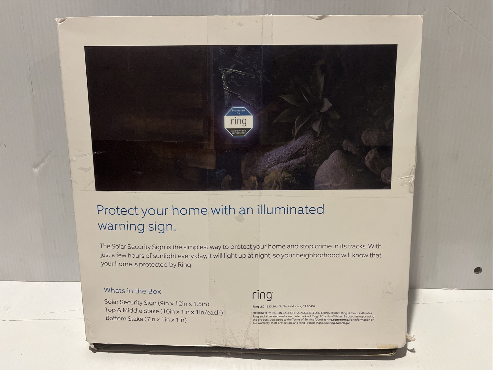 RING Solar Yard Sign Lights Up NEW Authentic Security Surveillance