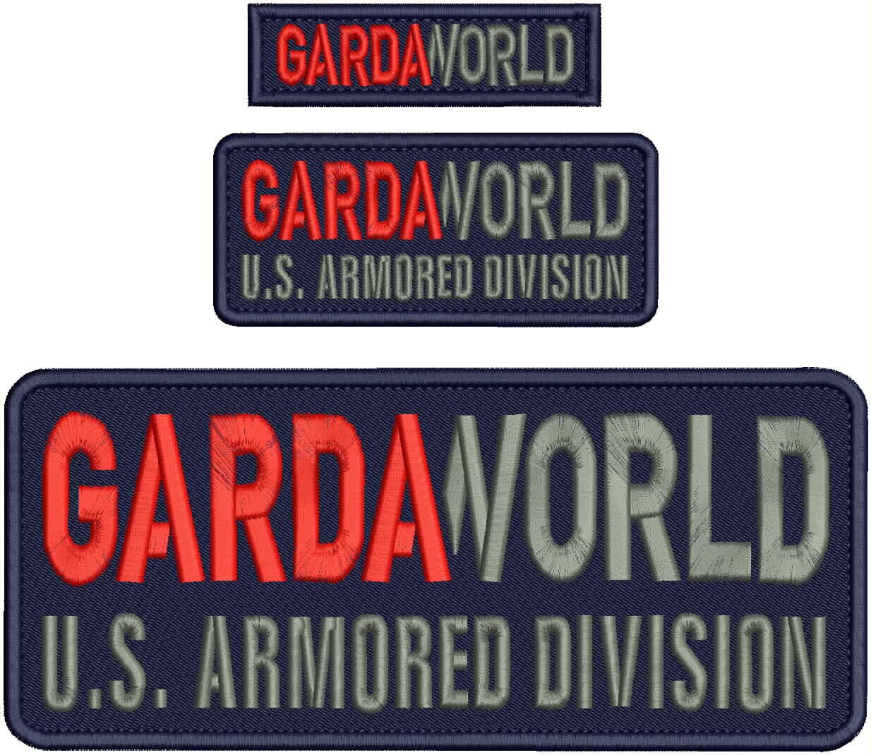 GW US AD 3 Embroidery Patches4x10 2x5 And 1x4 hooh on back Red/Gray On Navy Blue