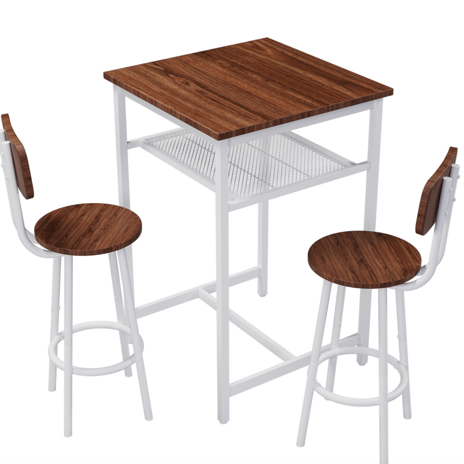 3 Piece Bar Table Set Counter Height Dining Kitchen Pub Table with 2 Stools