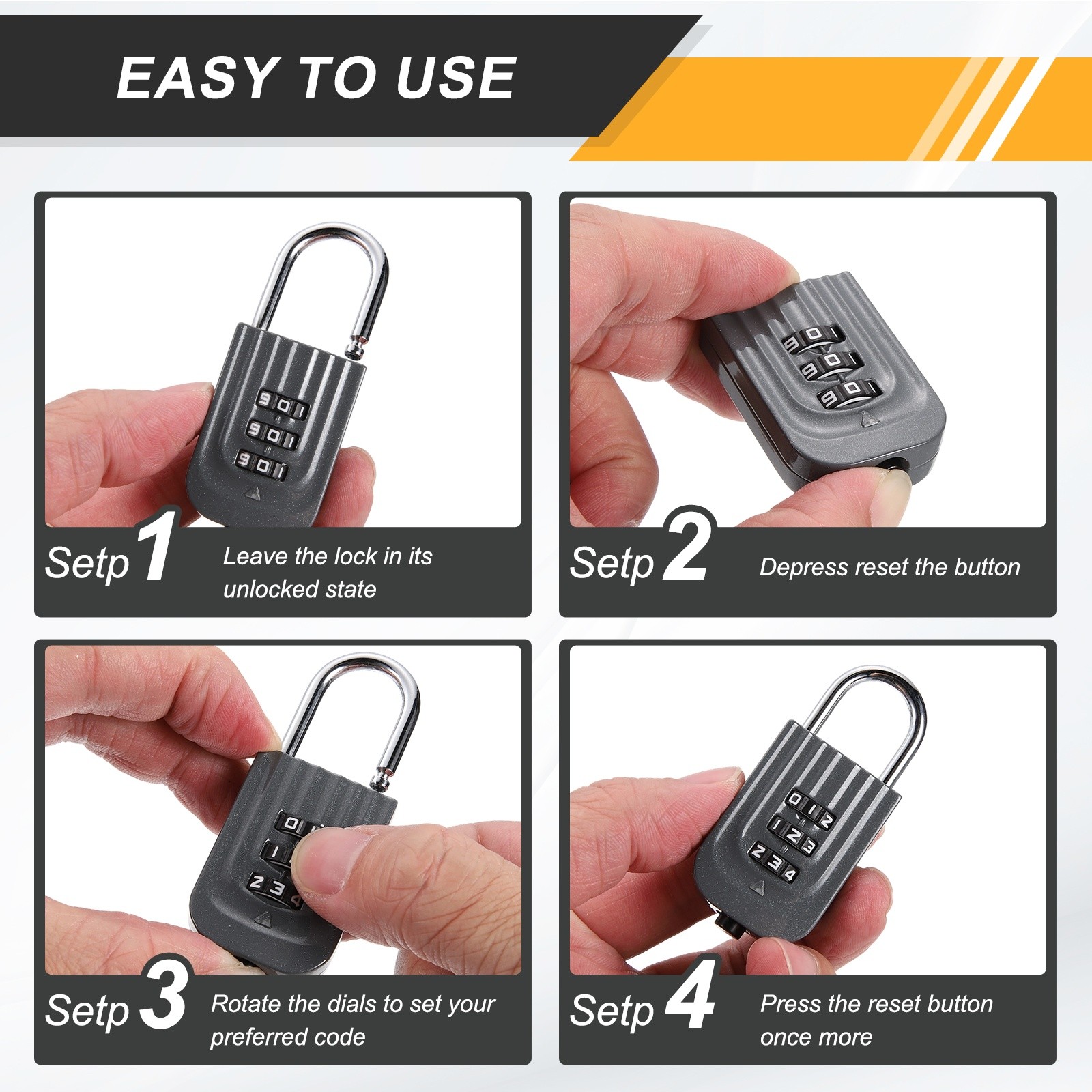 Resettable 3 Digit Combination Lock Code Padlock, Black (65 x 30mm)
