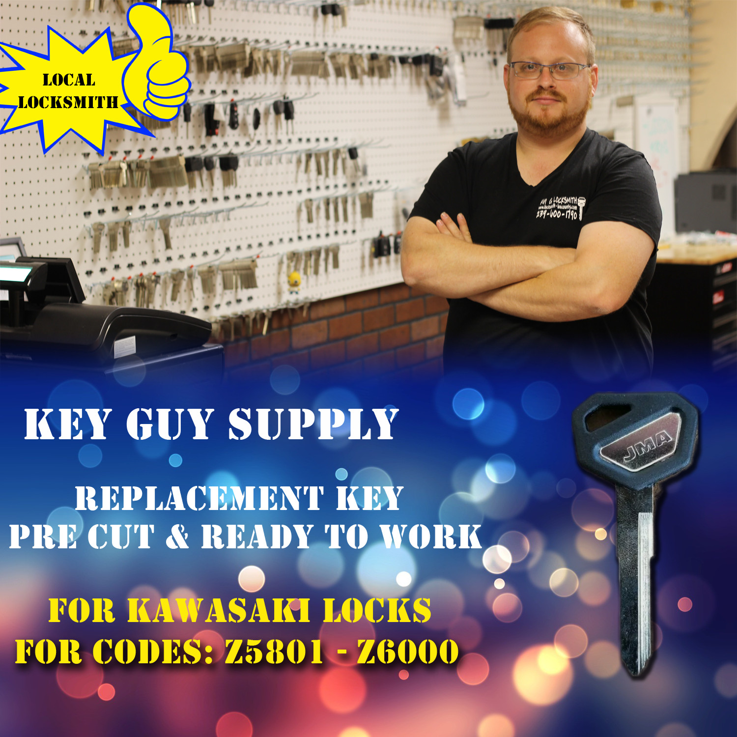 Z5801-Z6000 KEY. For Kawasaki motorcycle, cut to your code, Licensed Locksmith.