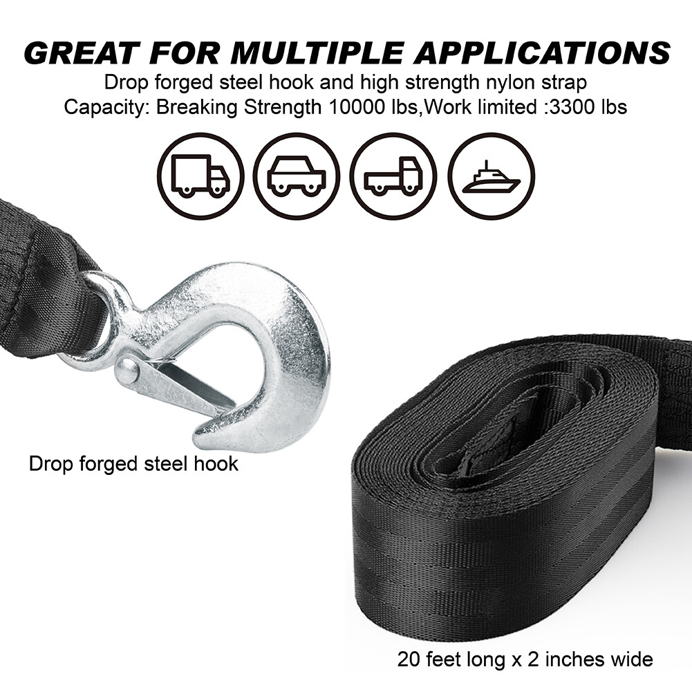 Winch Straps 20ft Boat Winch Strap with Hook Boat Trailer Winch Strap