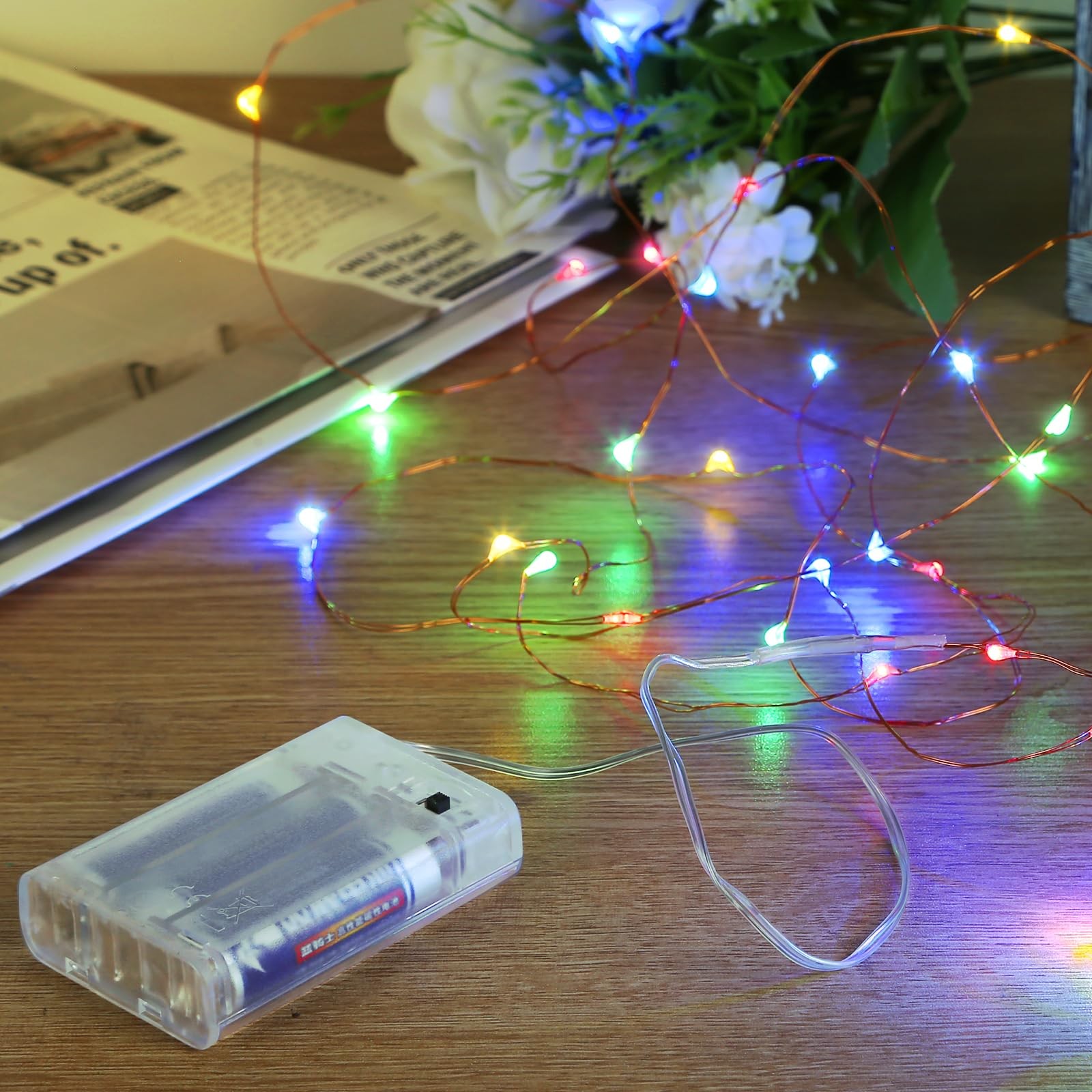 2 Packs LED Fairy Lights Battery Operated 16ft 5m Multicolor Copper Wire