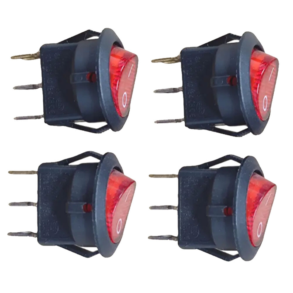 4x For SPST 3 Pin ON/OFF Round Rocker Switch With Red Neon Lamp 10A/125VAC NEW