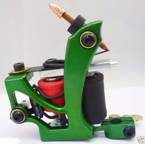 One Aluminum Alloy 10 Wrap Coils Tattoo Machine Gun For Kit Power Supply Green