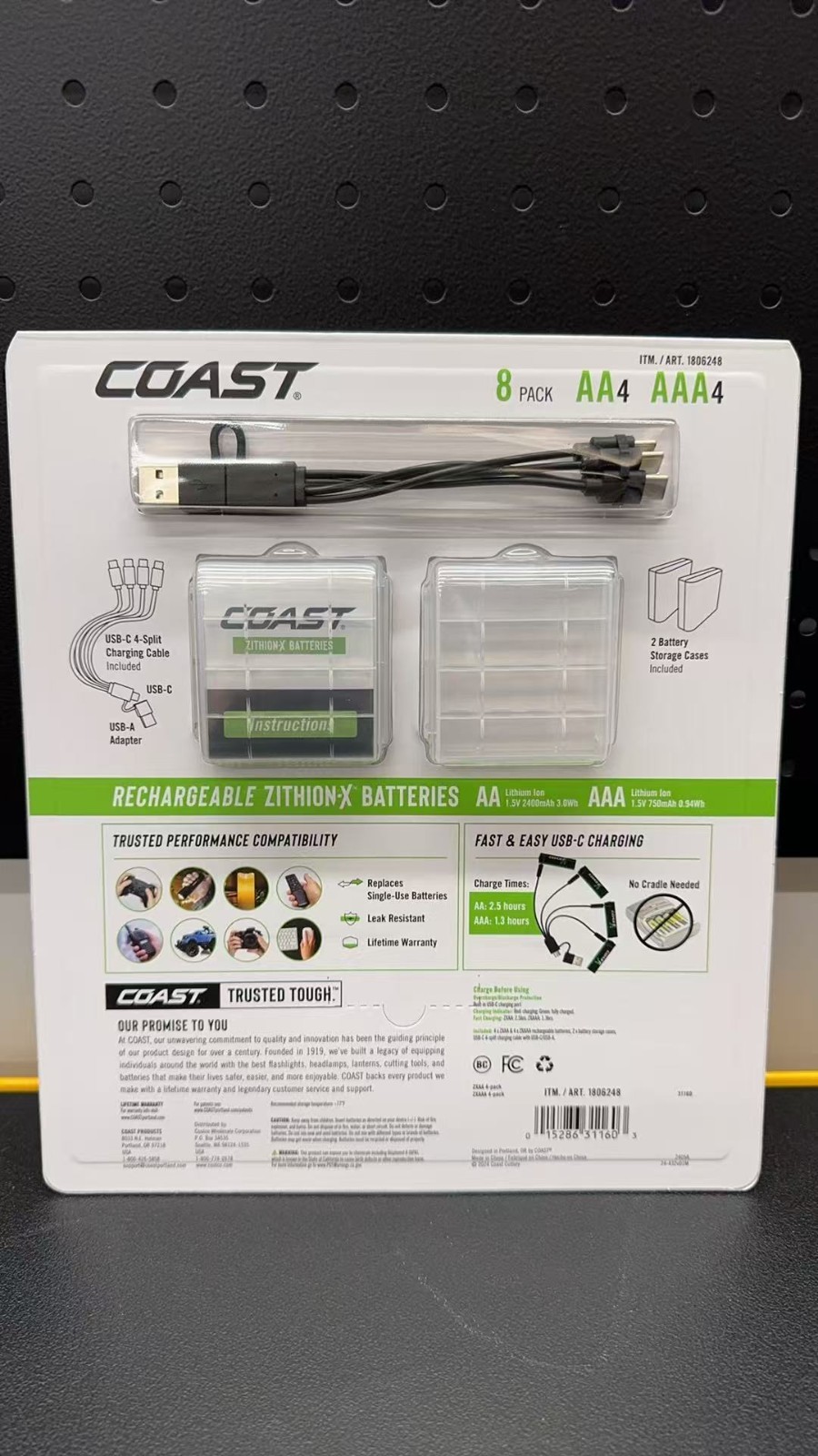 COAST USB-C Rechargeable Lithium Batteries, 8-Count (AA/AAA, 4ea) FREE SHIPPING